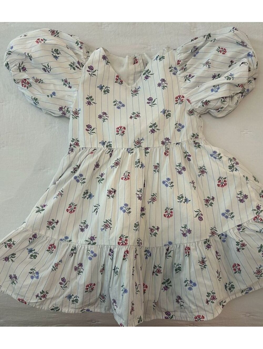 Janie & Jack White Floral Puff Sleeve Dress